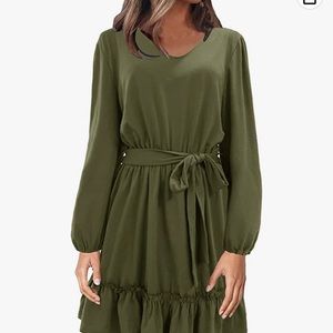 Alaster Queen | Women's Long Lantern Sleeve Tunic Swing Dress Size M Green